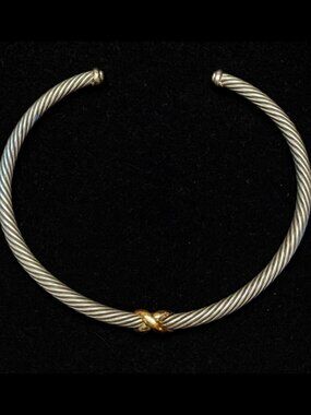 Vintage David Yurman Classic Cable X Station Necklace – Sterling Silver & 14K Go